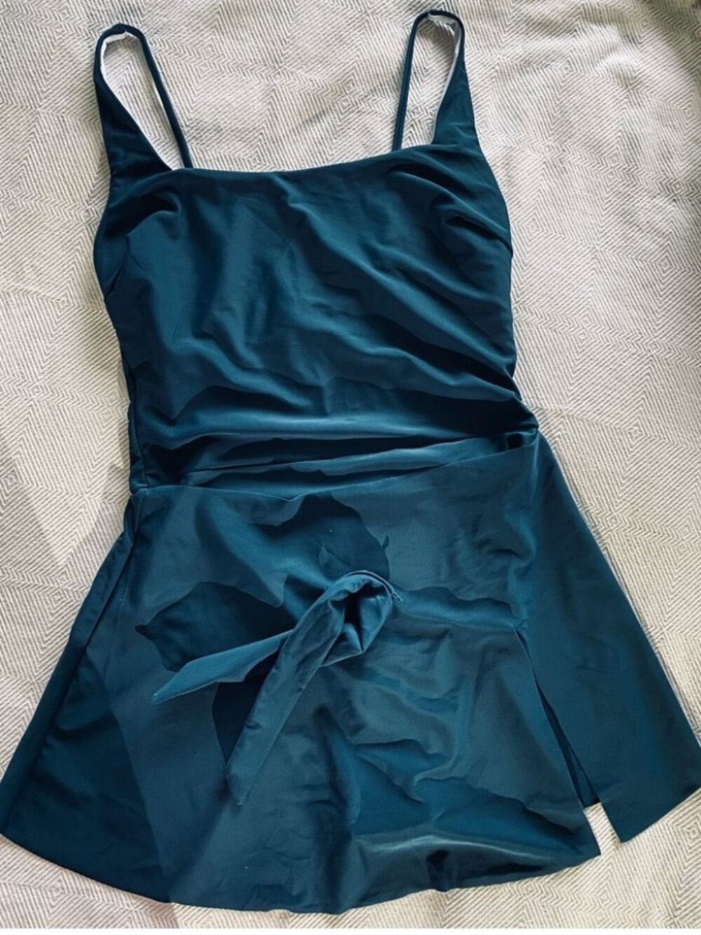 Gorgeous Teal Swimsuit with Integrated Tie Waist Skirt